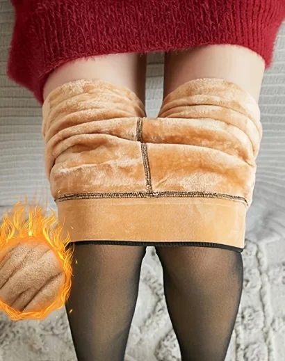 Meia Calça Térmica Translúcida Forrada Pelinho Pelúcia De Lã