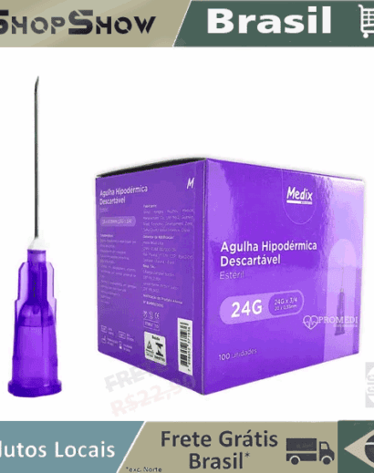 Agulha Calibre 20x0,55mm Roxa 24g Estéril - Medix Cx 100un